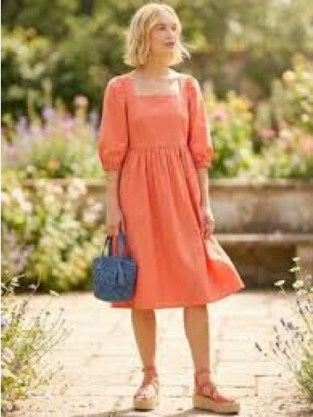 Emma Knudsen Charlotte Coral Pink Puff Sleeve Midi Dress Women XXS